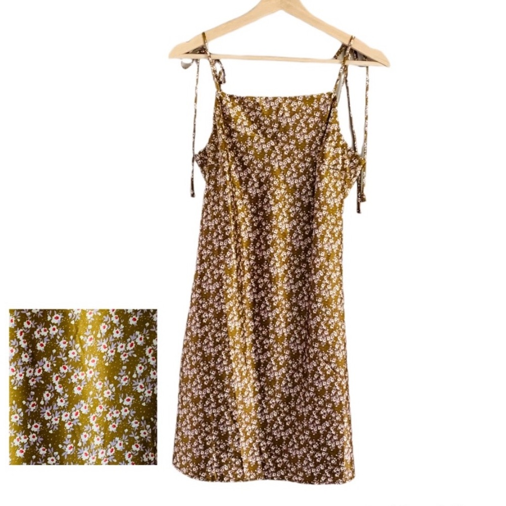 Dress Forum Las Angeles Brown Satin Floral Dress Sundress Slip Dress Size Large